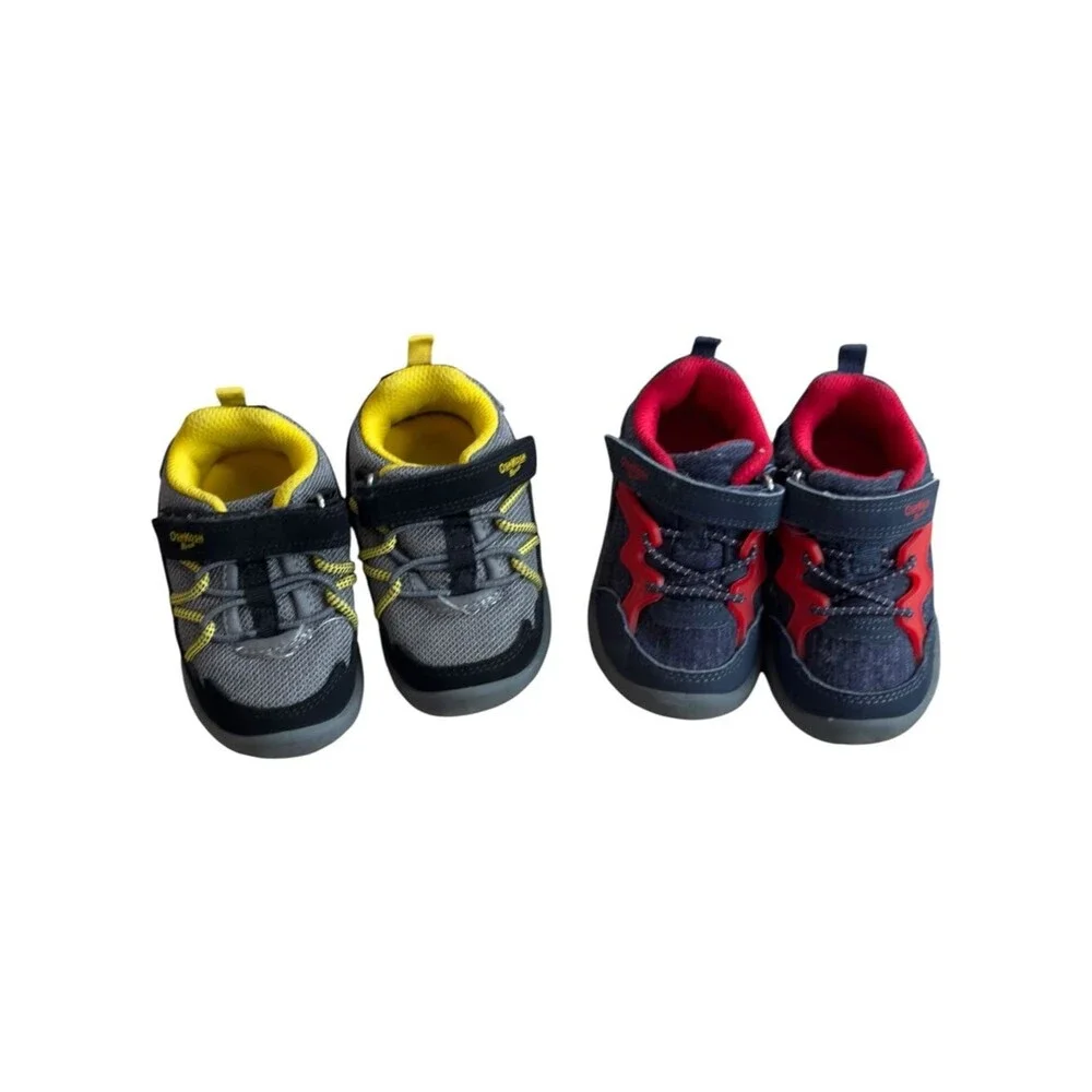 OshKosh B'Gosh Baby Bundle of 2 Gray Yellow Blue Red Velcro Sneakers. 5 Toddler.